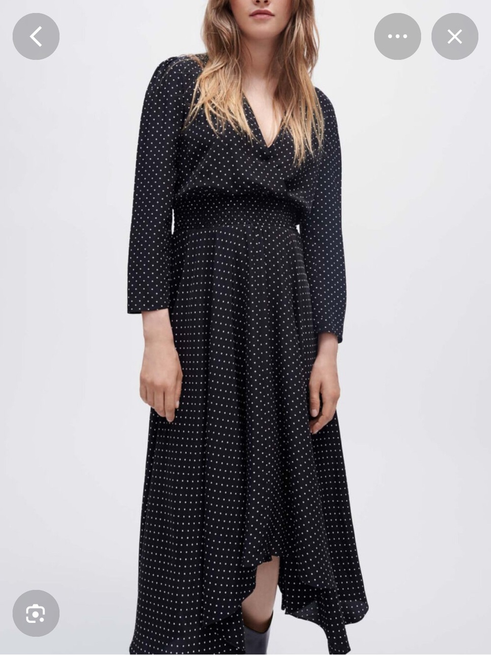 Maje Black and White Polka Dot Asymmetrical Midi Dress